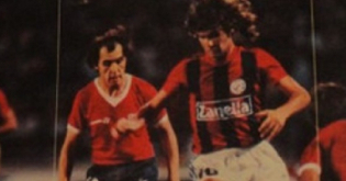 Hector Scotta y Sergio Villar vistiendo la camiseta de San Lorenzo en 1989 ( Luna Park)