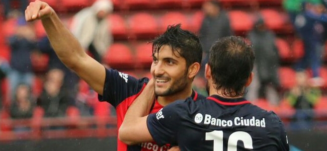 Blandi festeja su gol con Belluschi, que convirti el primero (@SanLorenzo).