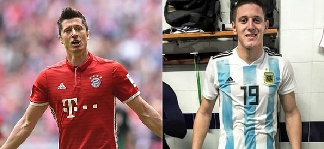 A la izquierda Lewandoswki, potente delantero polaco de Bayern Munich, a la izquierda la joven promesa de San Lorenzo.
