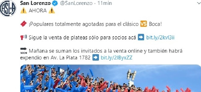 cuenta oficial de San Lorenzo (@sanLorenzo)