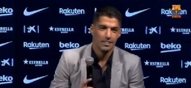 Luis Suarez en la conferencia de prensa online, despidindose del Barcelona 
